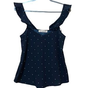 Abercrombie and Fitch Tank Top Womens XS Babydoll Polka Dot Navy Satin Y2k